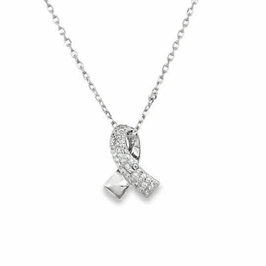 Sterling Silver CZ and Polished Ribbon Necklet