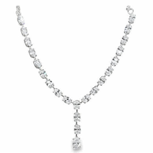 Sterling Silver Oval CZ and Open Link Necklet