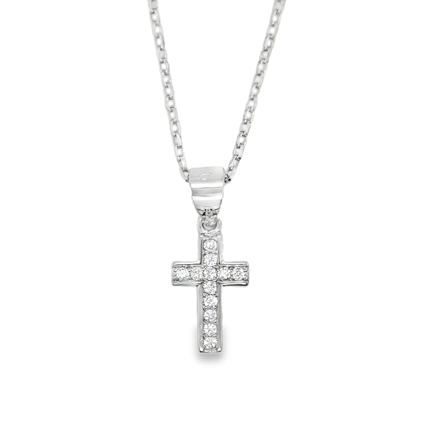 Sterling Silver Channel Set CZ Cross Pendant