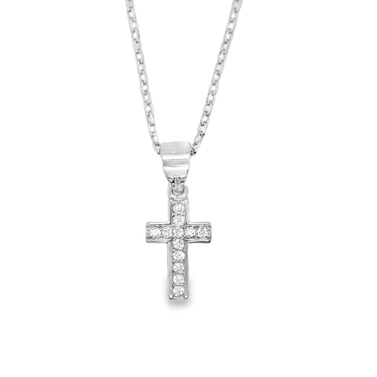 Sterling Silver Channel Set CZ Cross Pendant