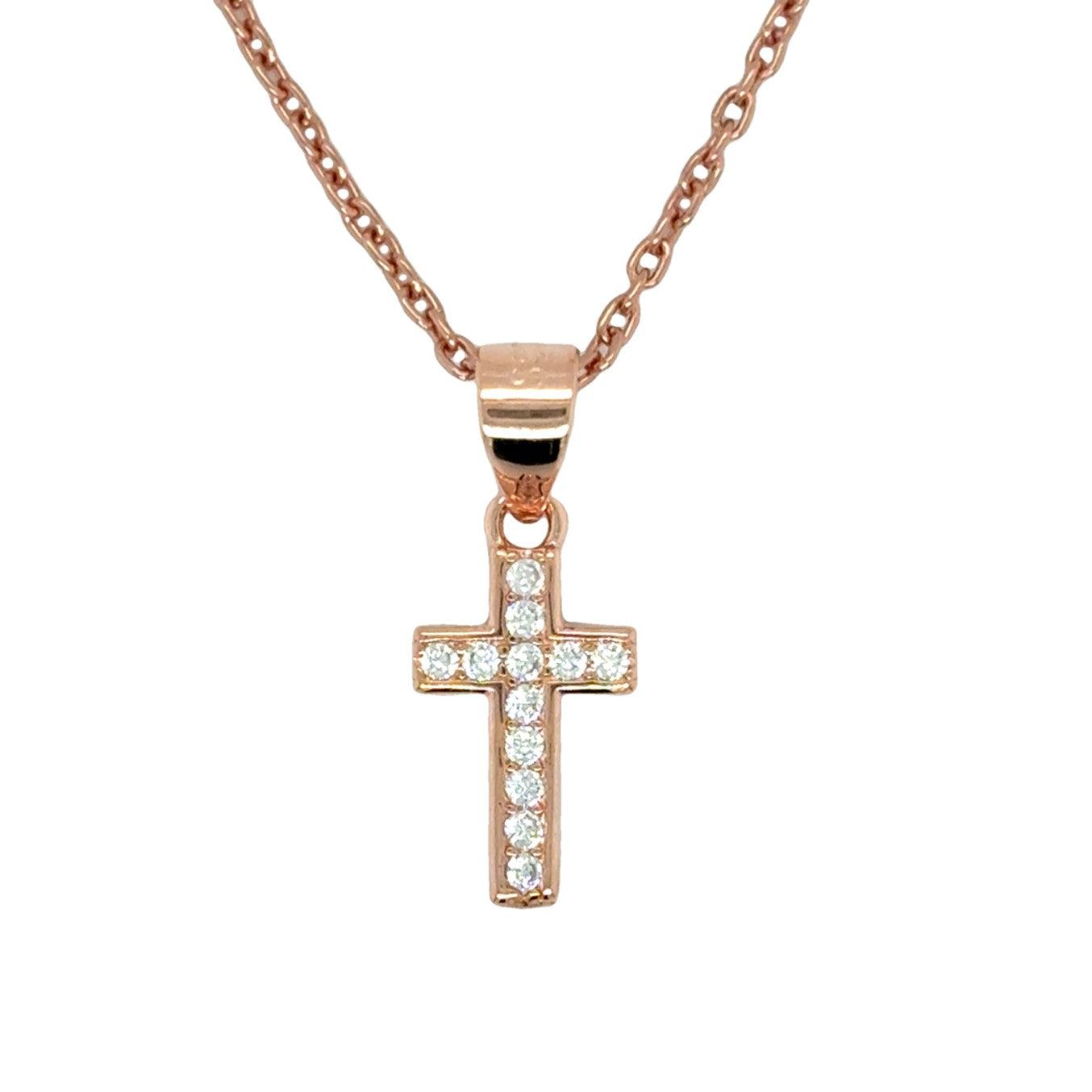 Sterling Silver Rose Plated Channel Set CZ Cross Pendant