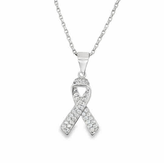 Sterling Silver CZ Ribbon Pendant
