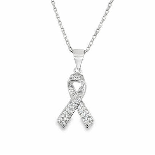 Sterling Silver CZ Ribbon Pendant