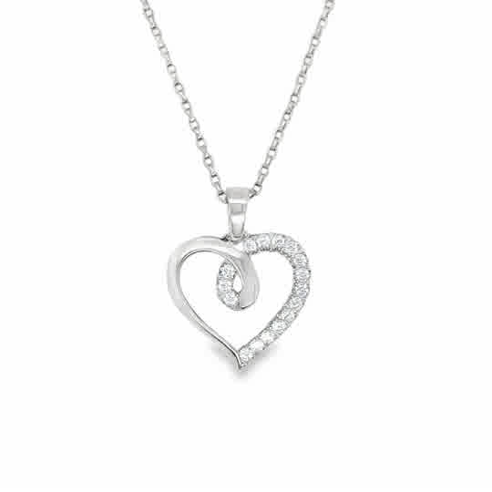 Sterling Silver Open CZ Heart Twist Pendant