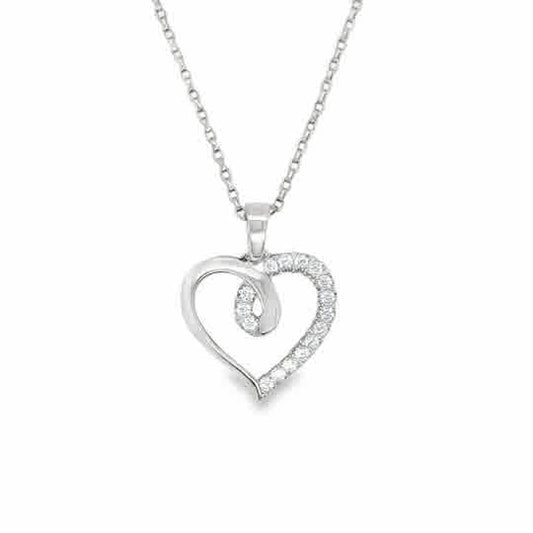 Sterling Silver Open CZ Heart Twist Pendant