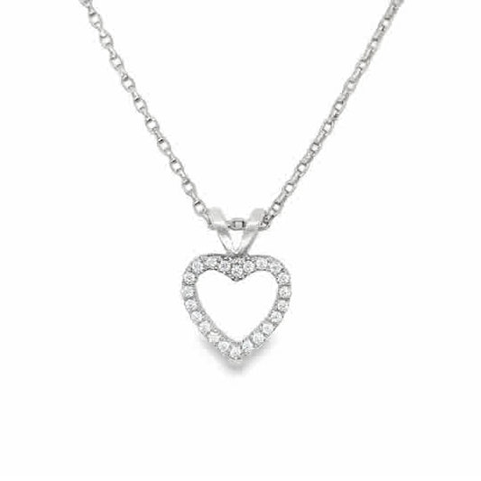 Sterling Silver Open CZ Heart Pendant with Double Baile