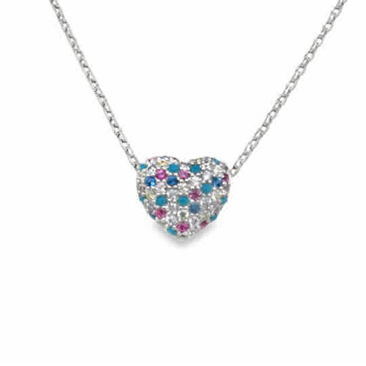 Sterling Silver Kids Multicolour Pave CZ Heart Pendant