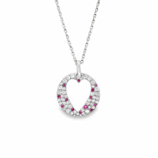 Sterling Silver Pink CZ Heart Cutout Pendant