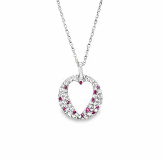 Sterling Silver Pink CZ Heart Cutout Pendant