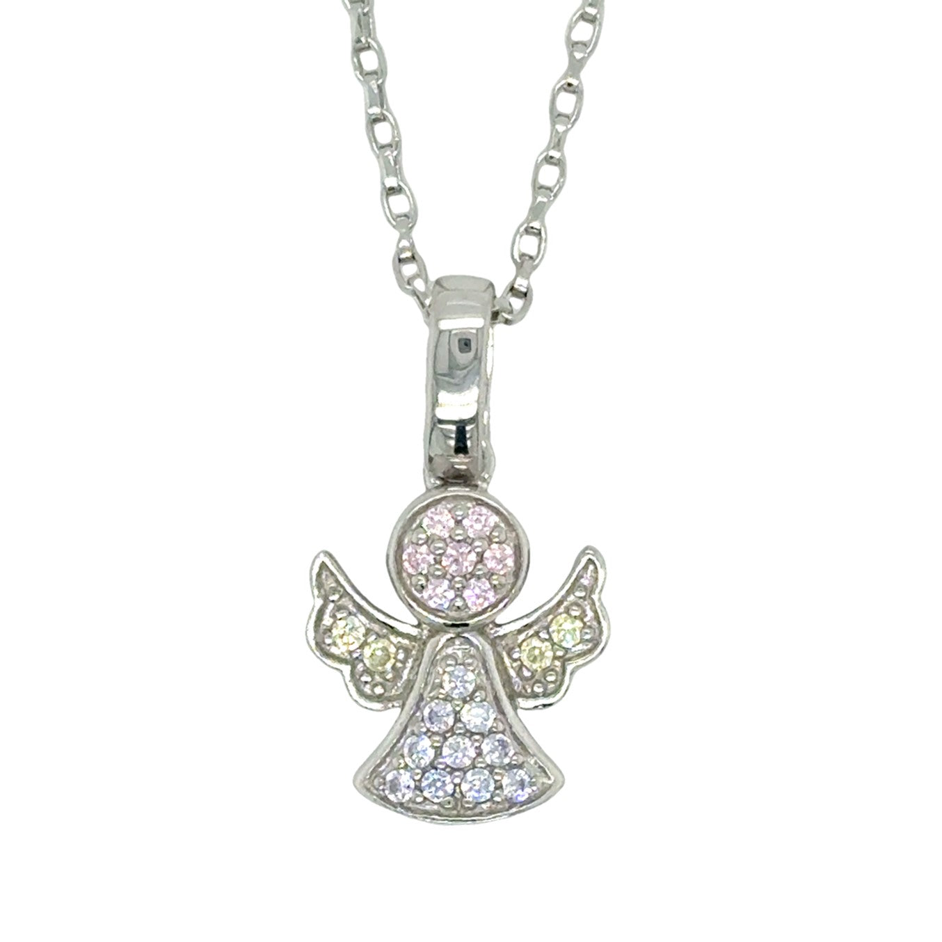 Sterling Silver Mutlicolour Pave Cz Angel Pendant