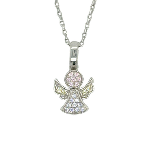 Sterling Silver Mutlicolour Pave Cz Angel Pendant