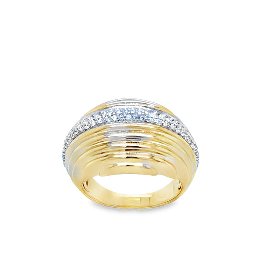Sterling Silver Gold Plated Ribbed Bubble Ring with Pave CZ Centre