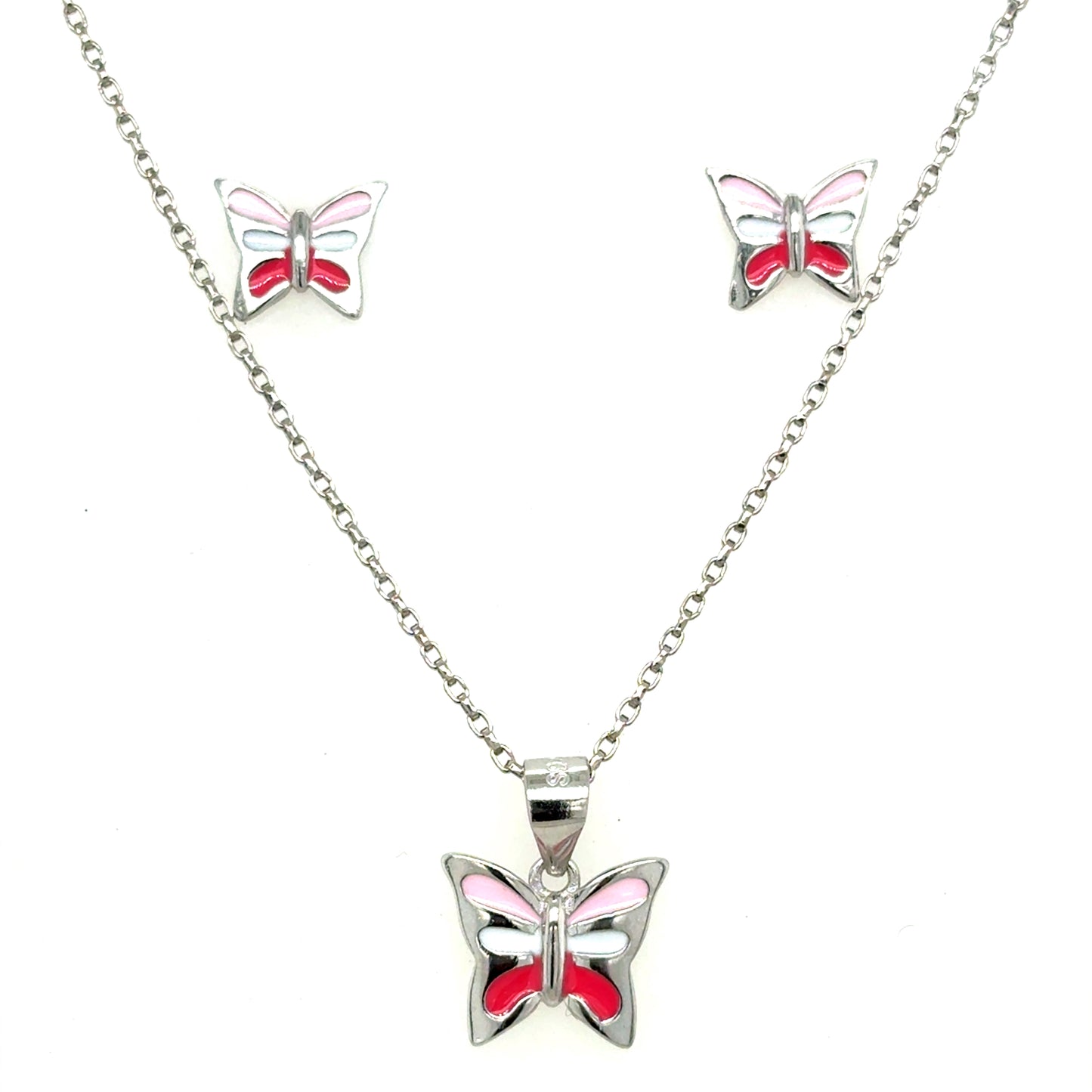 Sterling Silver Pink Enamel Pendant and Earring Set