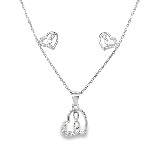 Sterling Silver CZ Open Heart and Infinity Pendant and Earring Set