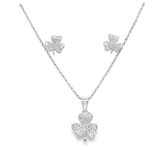 Sterling Silver Pave CZ Shamrock P/dant / E/rg