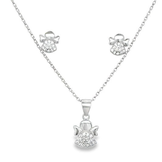 Sterling Silver CZ Angel Pendant and Earring Set