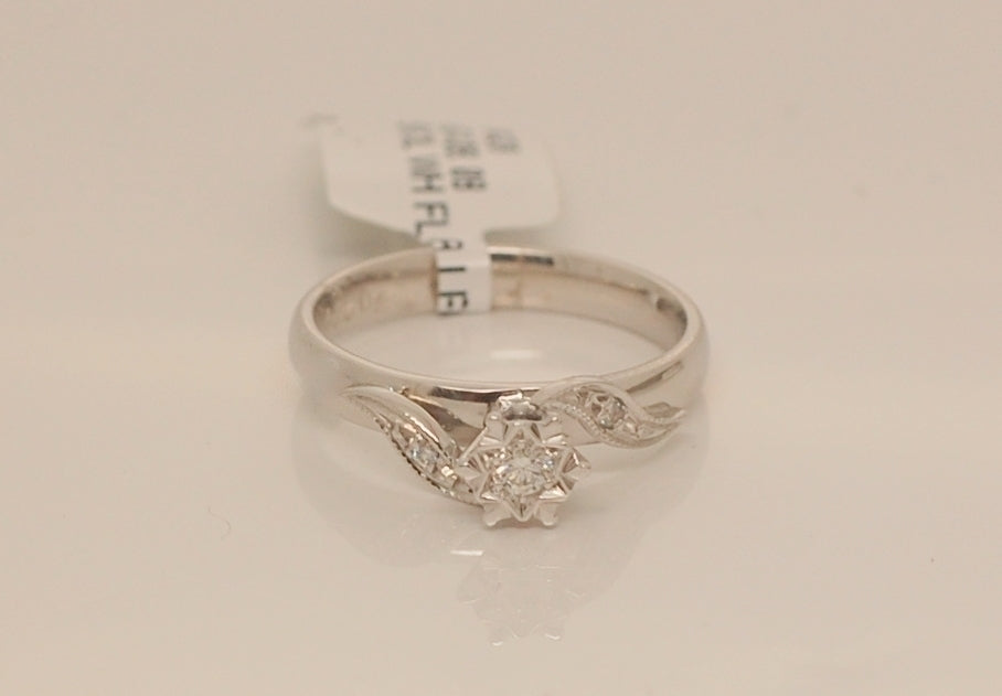 9ct White Gold Brilliant Cut Solitaire Diamond Ring .08ct