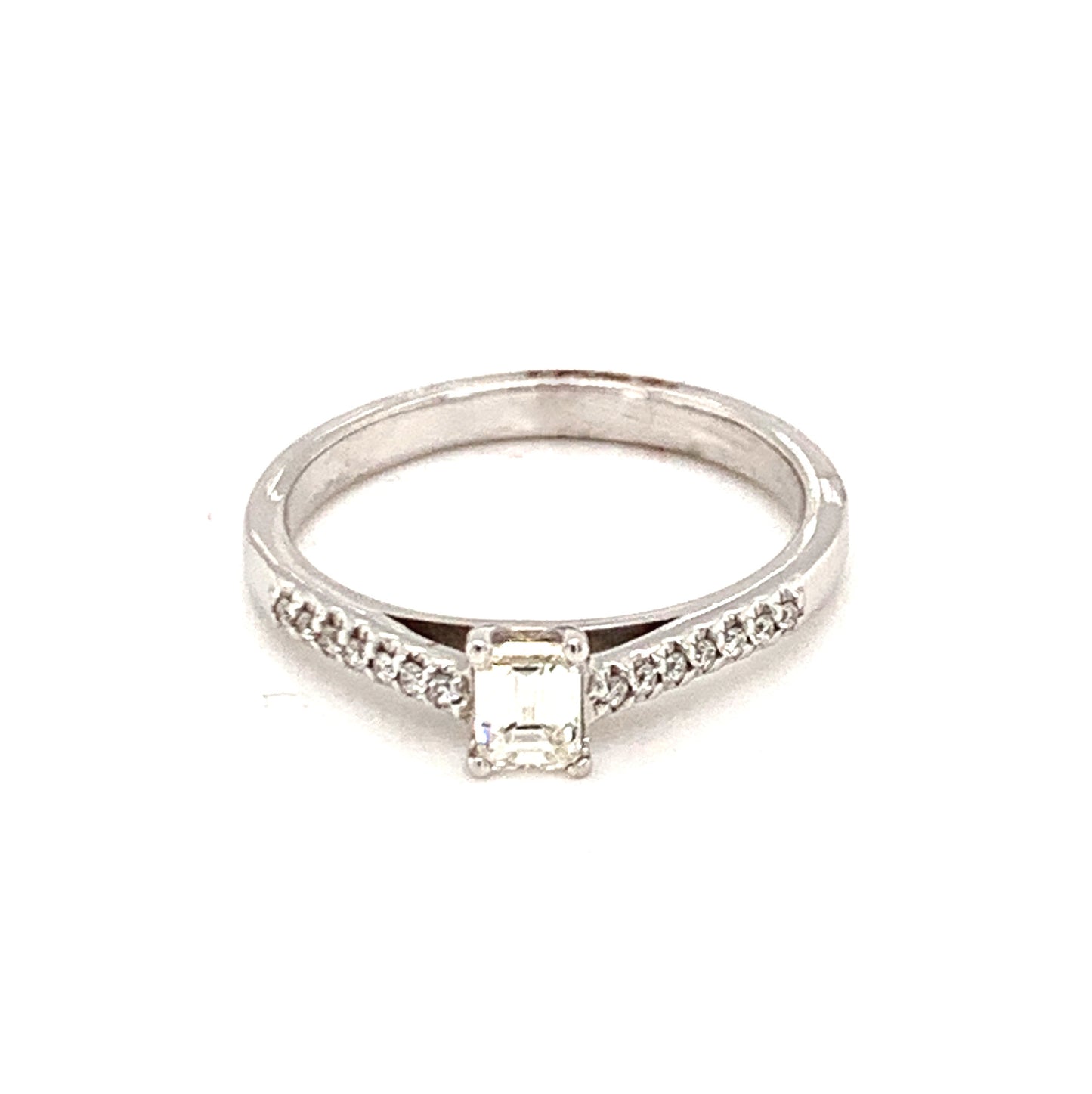 18ct White Gold Emerald Cut Solitaire Diamond Ring .42ct