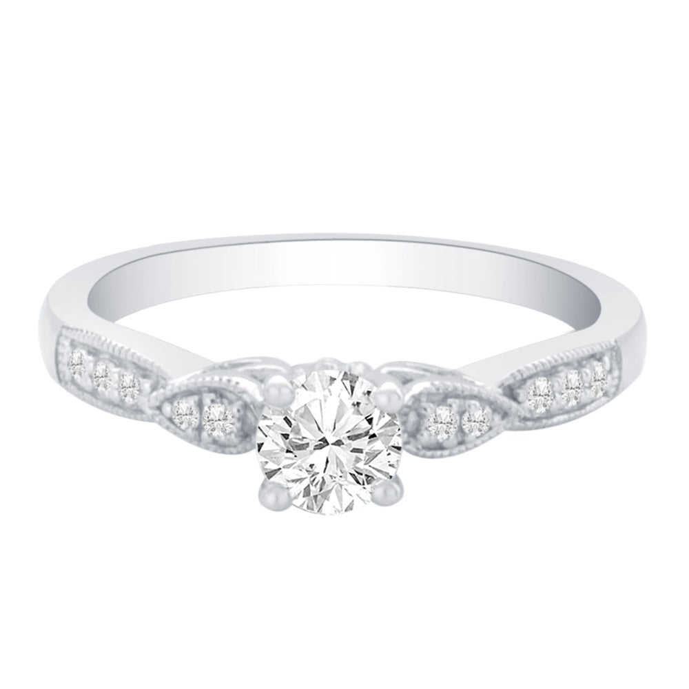 9ct White Gold Solitaire .40ct With Diamond Shoulders Ring