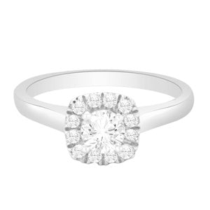 9ct White Gold Solitaire Halo Setting .50ct Diamond Ring
