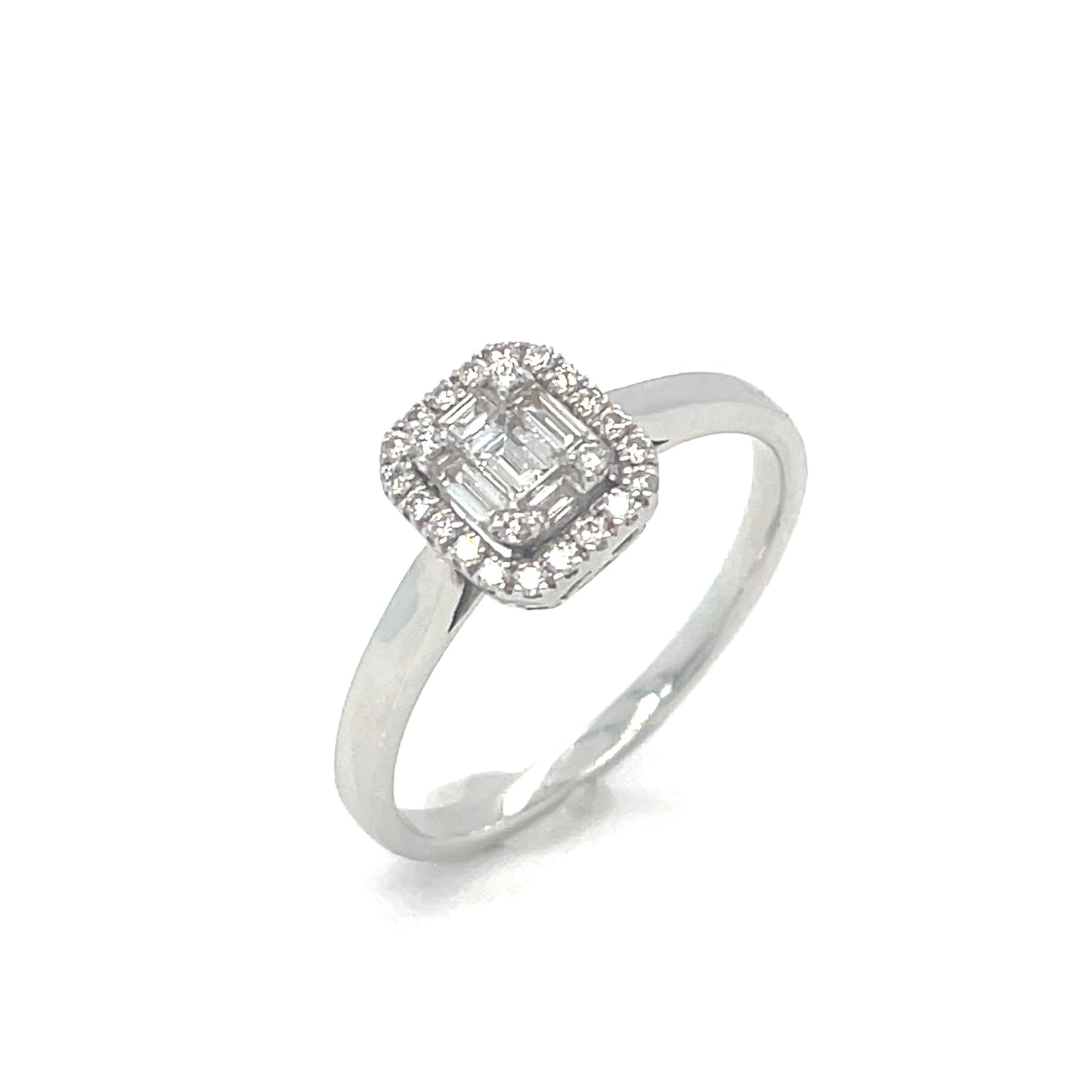 18ct White Gold Baguette Halo Cluster .28ct Diamond Ring