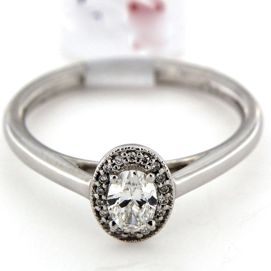 18ct White Gold Solitaire Halo Setting .31ct Diamond Ring