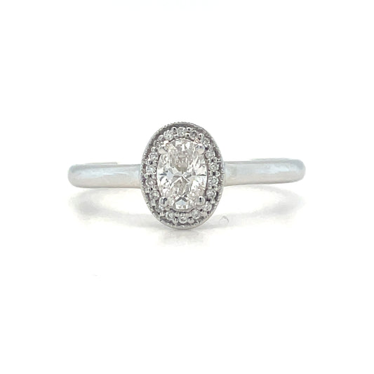 18ct White Gold Solitaire Halo Setting .31ct Diamond Ring