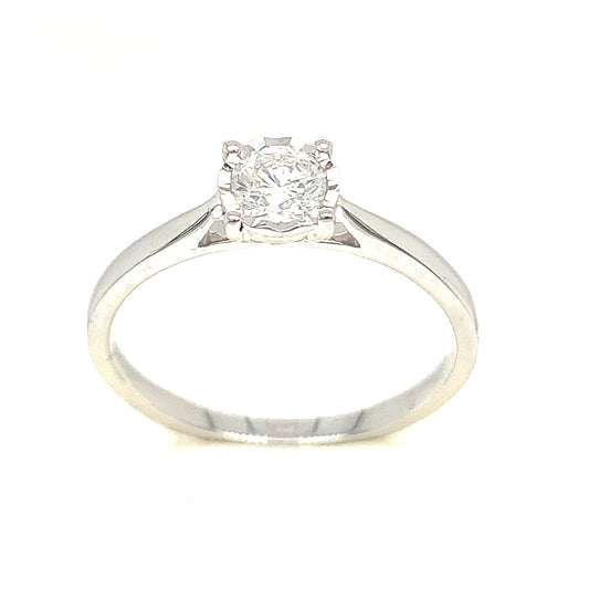 9ct White Gold Illusion Set Round Solitaire Diamond Ring .30ct