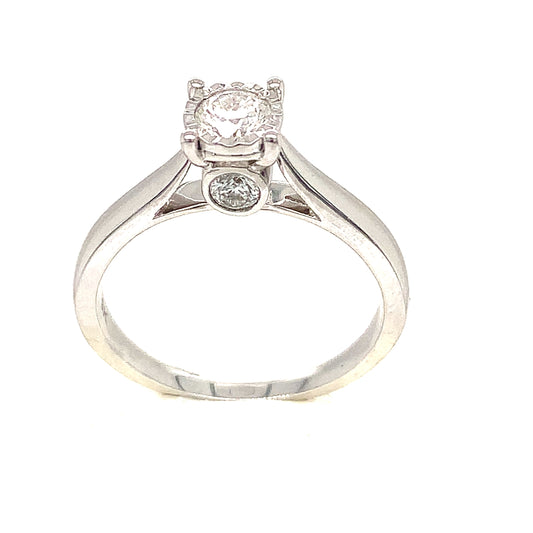 9ct White Gold Solitaire With Side Diamond .50ct Ring