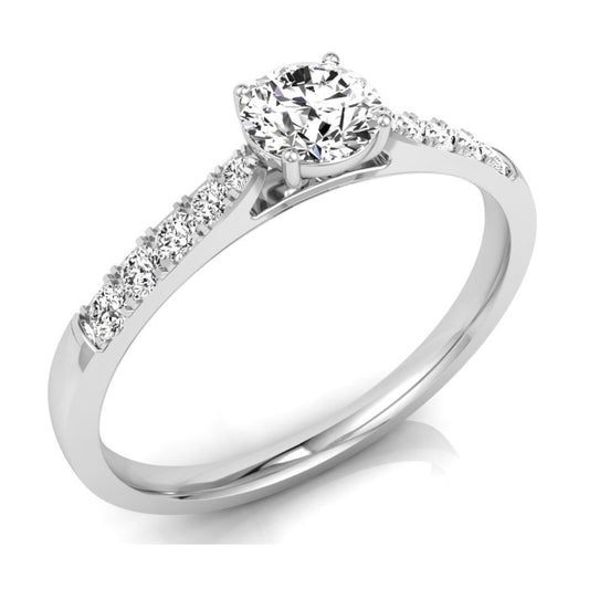 9ct White Gold 4 Claw Solitaire With Diamond Shoulder .33ct Ring