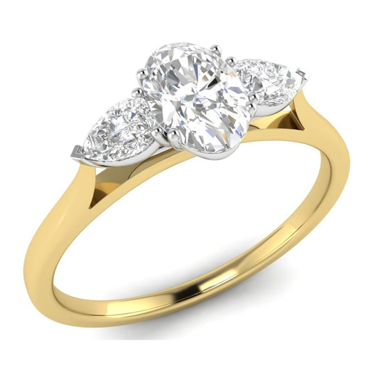 9ct Oval Solitaire  Pear Shoulders .50ct Diamond Ring
