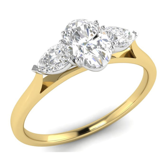 9ct Oval Solitaire Pear Shoulders .50ct Diamond Ring