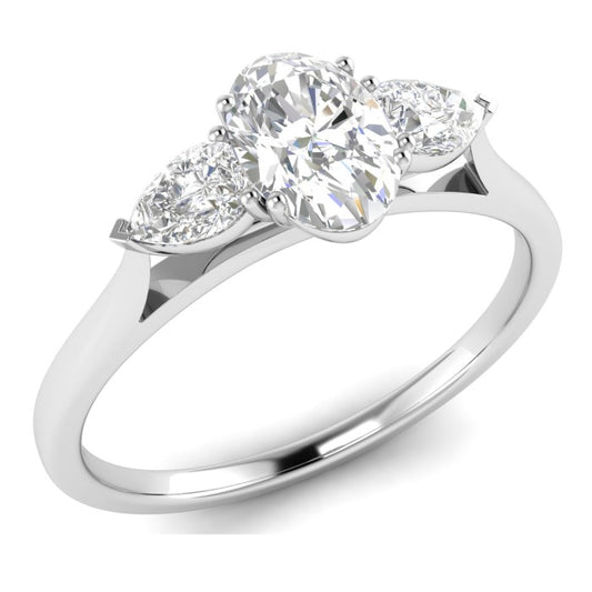9ct White Gold Oval Solitaire Pear Shoulders .50ct Diamond  Ring