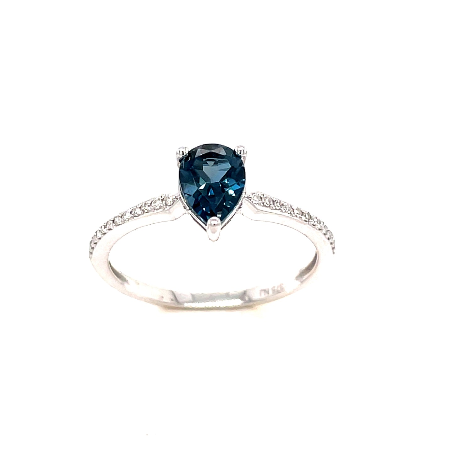 9ct White Gold Pear London Blue Topaz/Diamond Ring .06ct