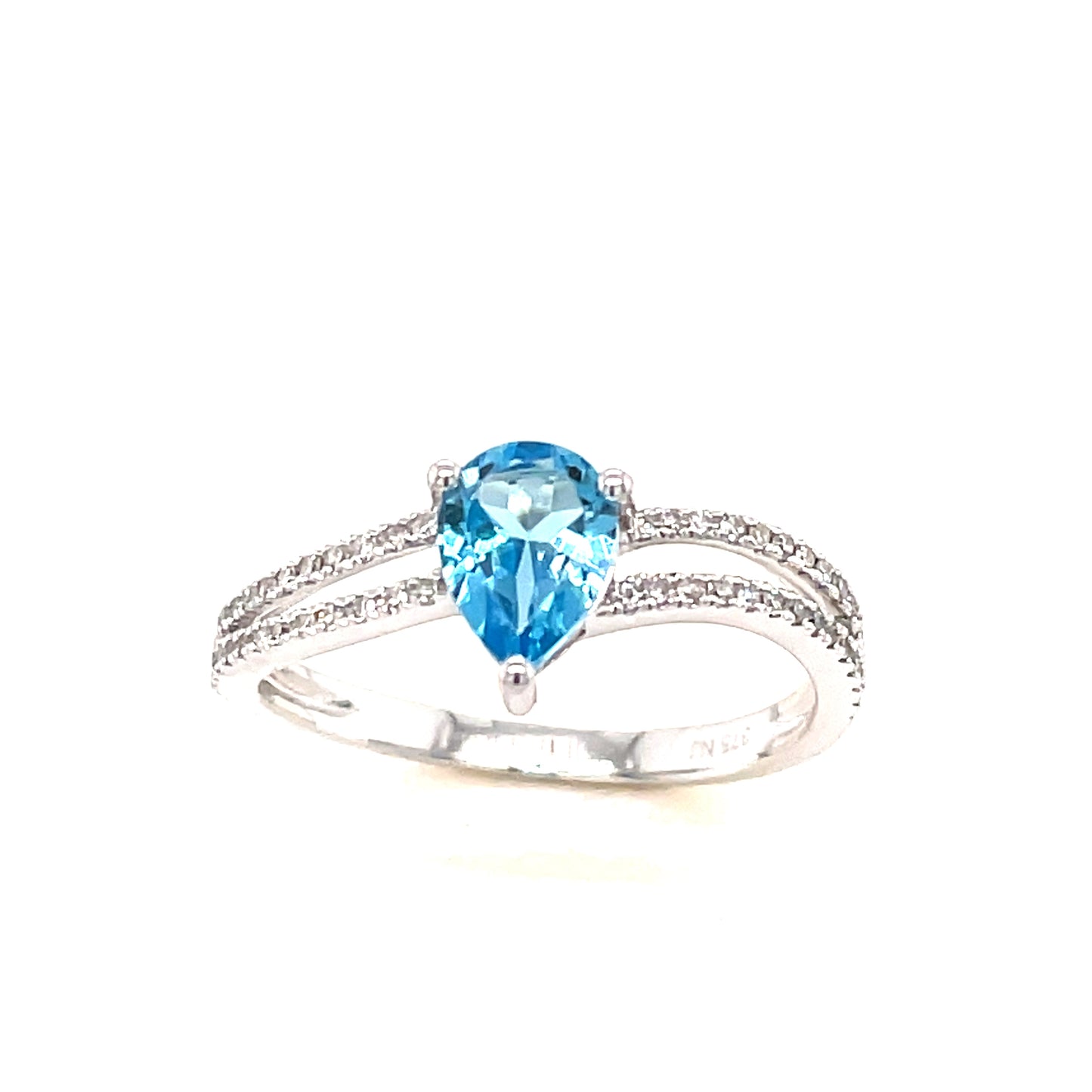 9ct White Gold Pear Solitaire Blue Topaz/ Diamond Ring .14ct