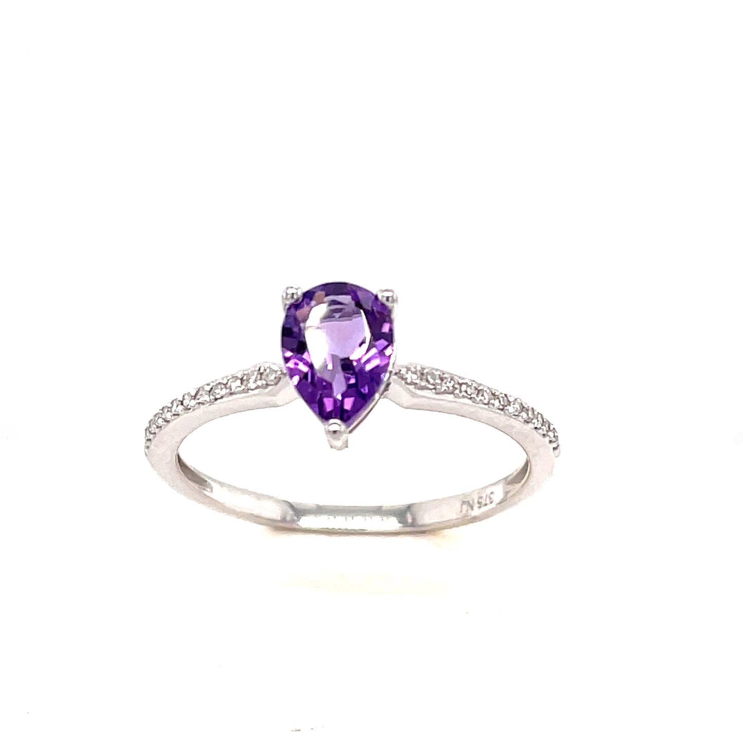 9ct White Gold Pear Amethyst/Diamond Ring .06ct