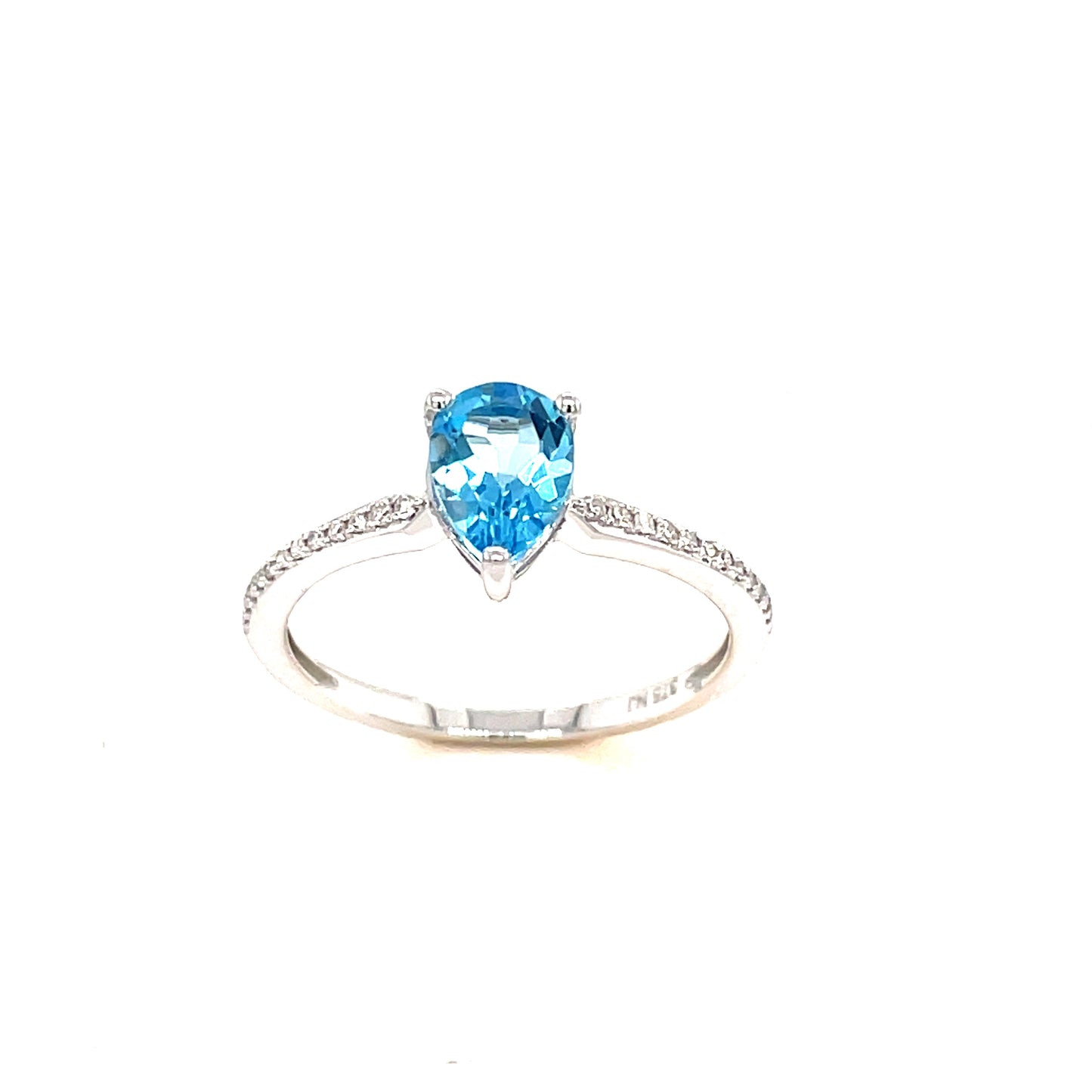 9ct White Gold Pear Blue Topaz/ Diamond Ring .06 Ct