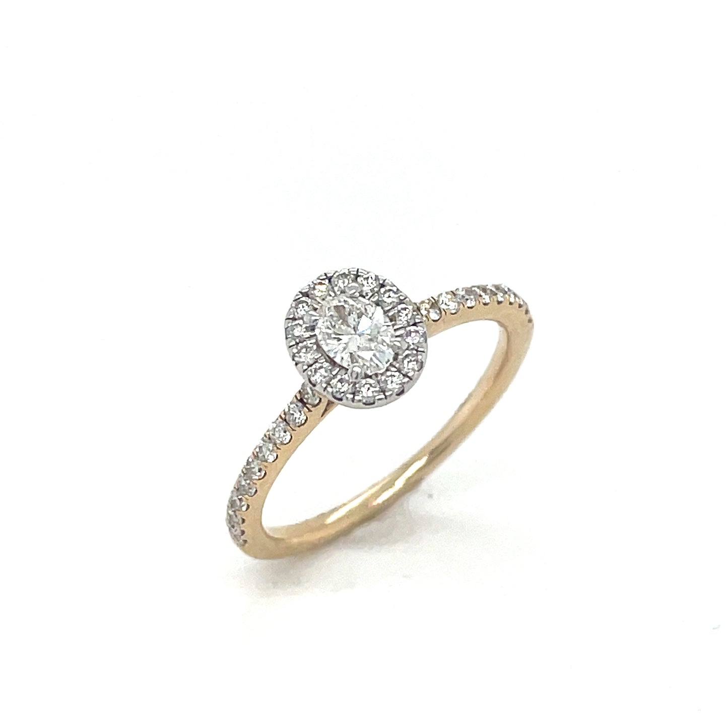 14ct Oval Solitaire Halo Diamond Ring With Diamond Shoulders .35