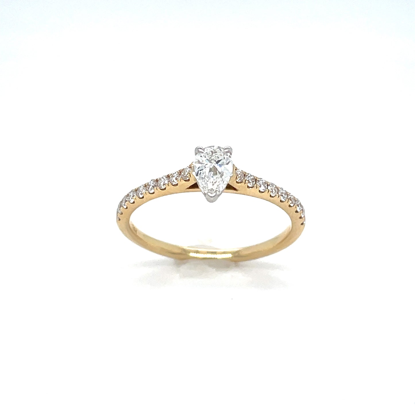 14ct Pear Solitaire Rinf With Diamond Set Shoulders .20ct