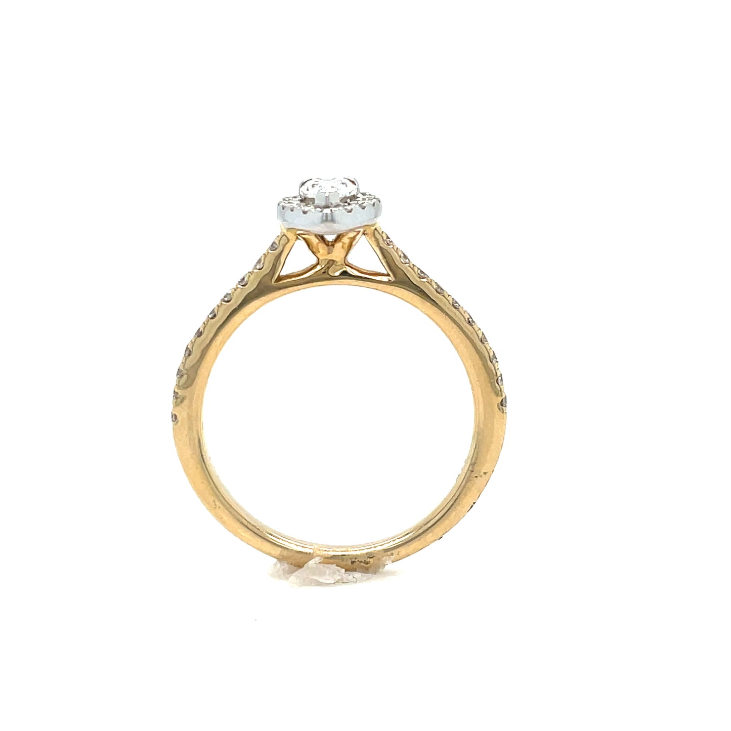 14ct Pear Solitaire Halo Ring With Diamond Set Shoulders .30ct