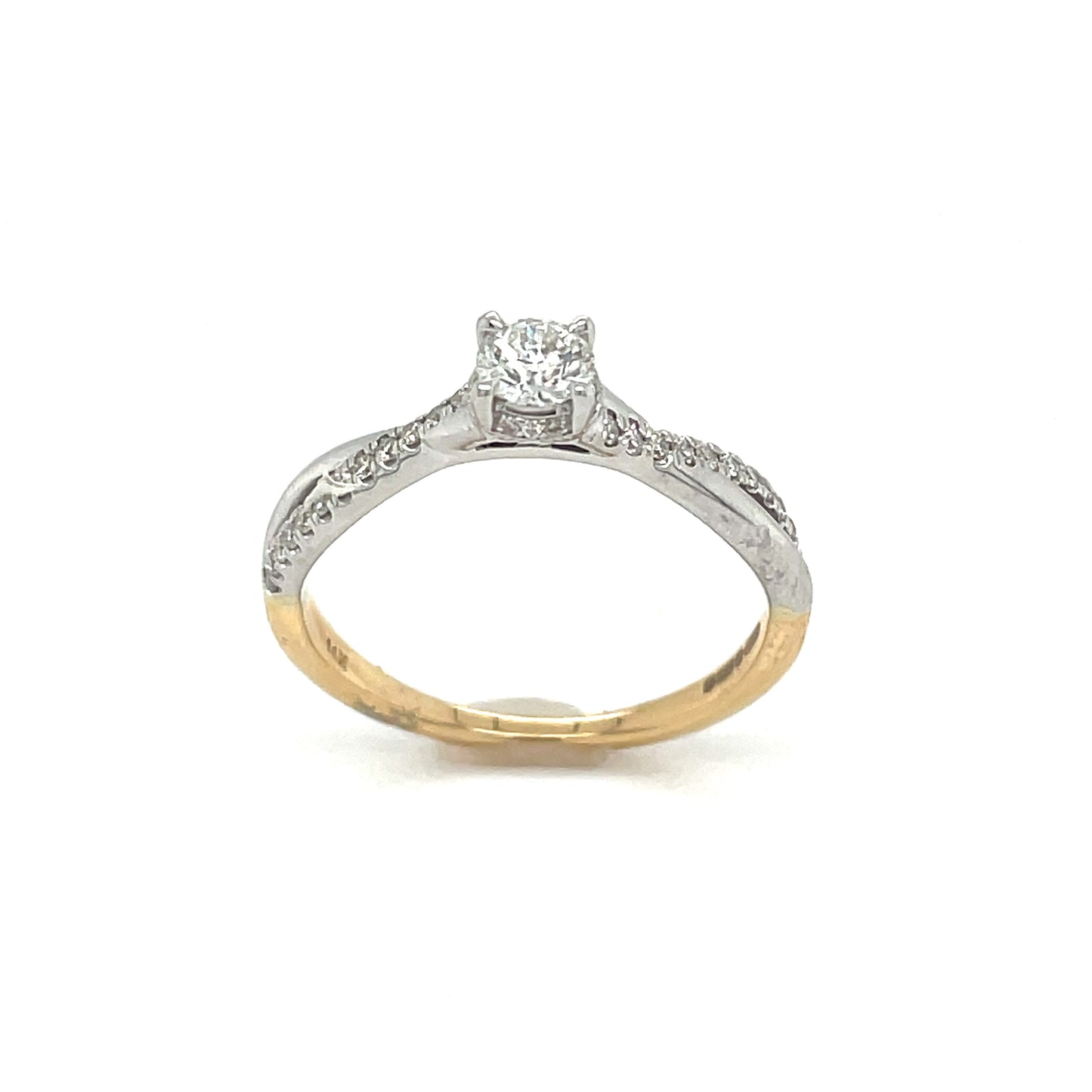 14ct Gold Y/W Round Solitaire Twist Shoulder Diamond Ring.24