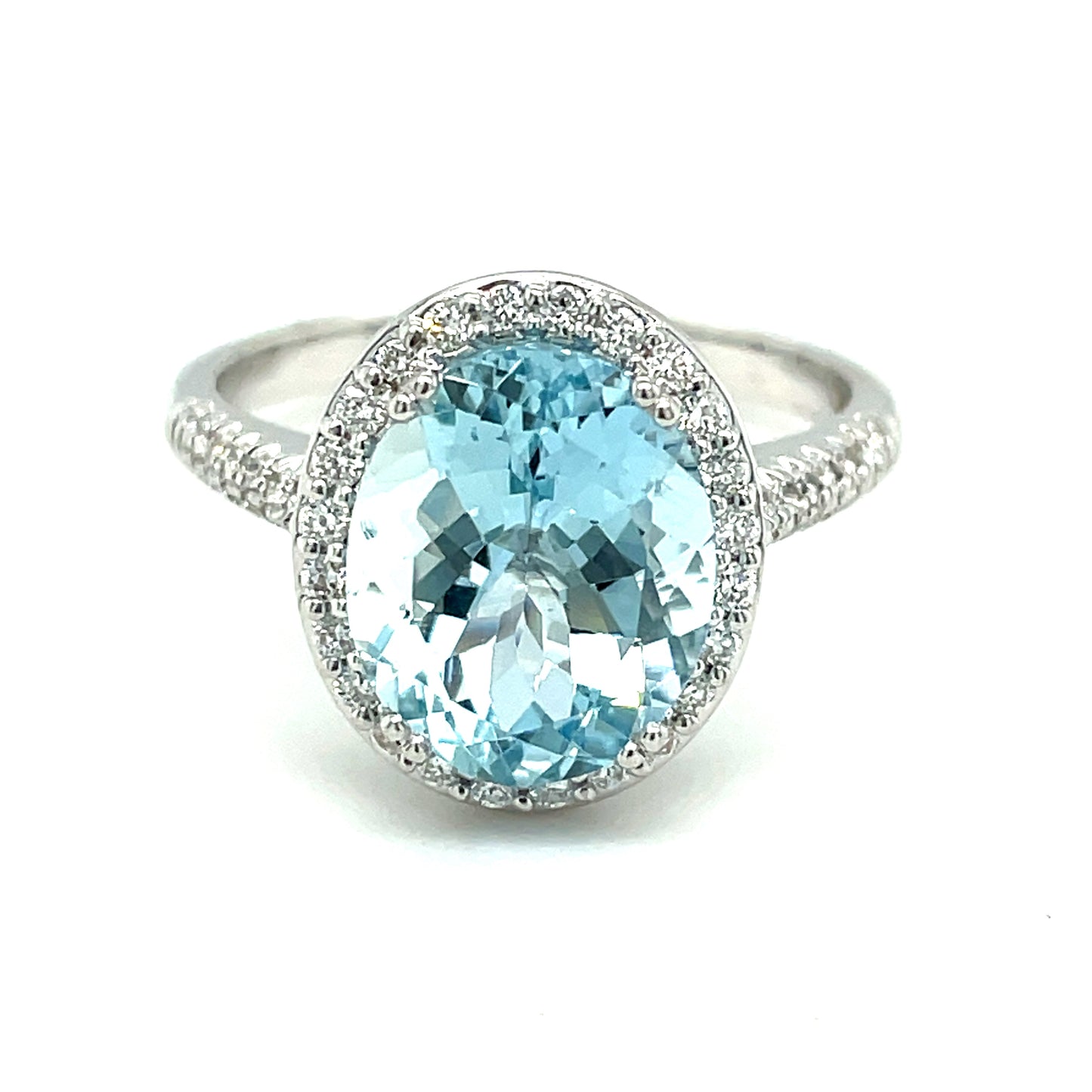 9ct White Gold Oval Halo Aquamarine And Diamond Ring .34ct