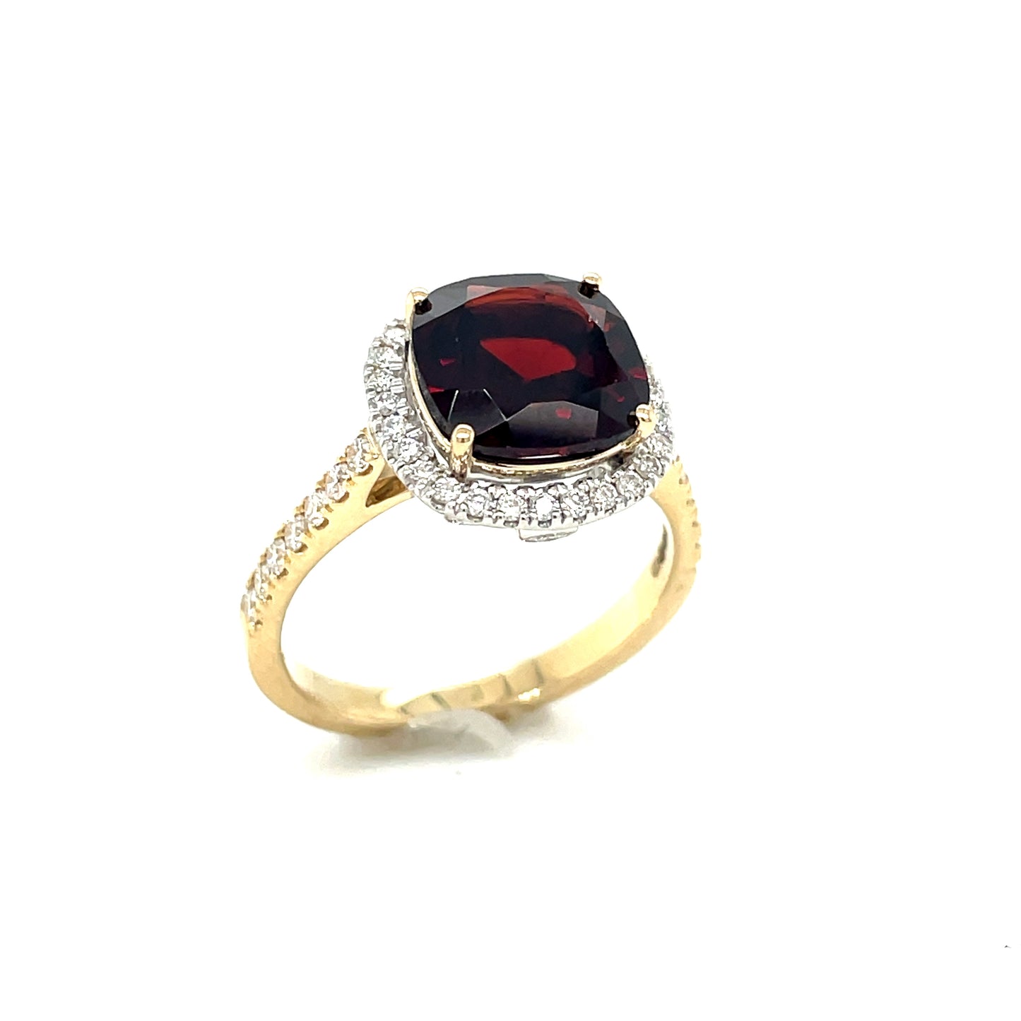 9ct Cushion Cut Halo Garnet And Diamond Ring .41ct