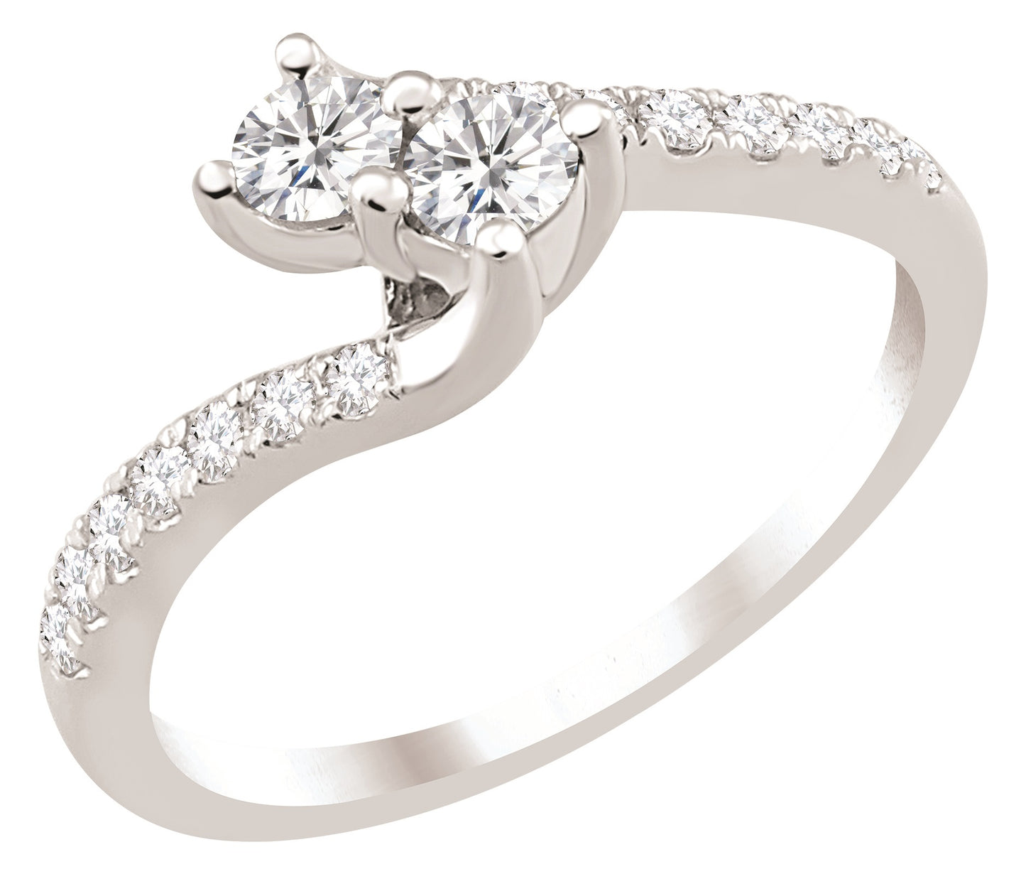9ct Two Stone Twist With Diamond Shoulders .50ct Diamond Ring