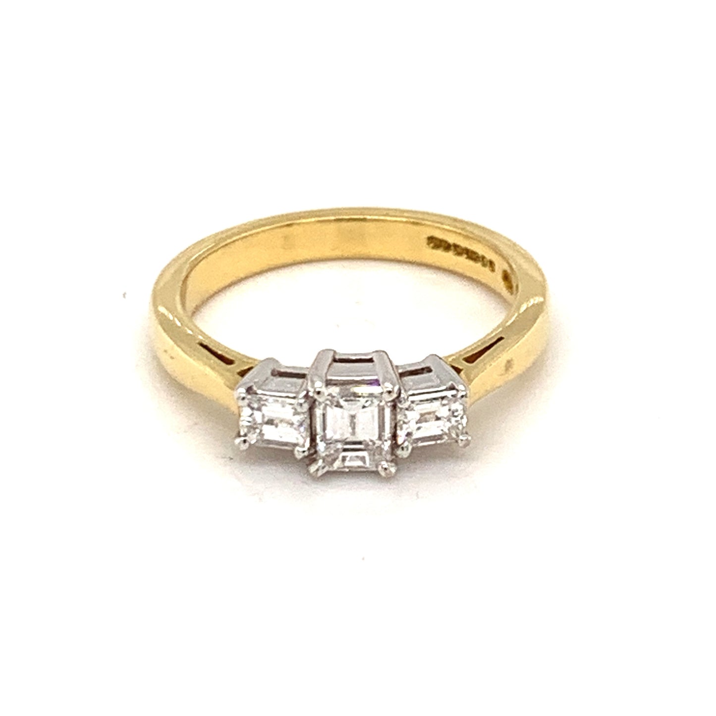 18ct Emerald Cut Three Stone Diamond Ring .75ct