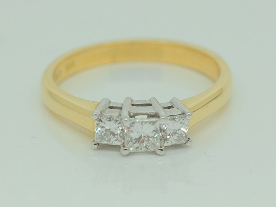 18ct Brilliant Cut Three Stone Diamond Ring .72ct