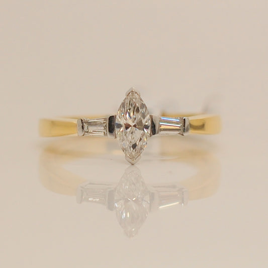 18ct Marquise Cut Solitaire Diamond Ring .56ct