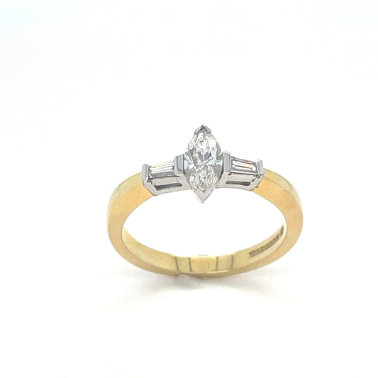 18ct Marquise Cut Solitaire Diamond Ring .56ct
