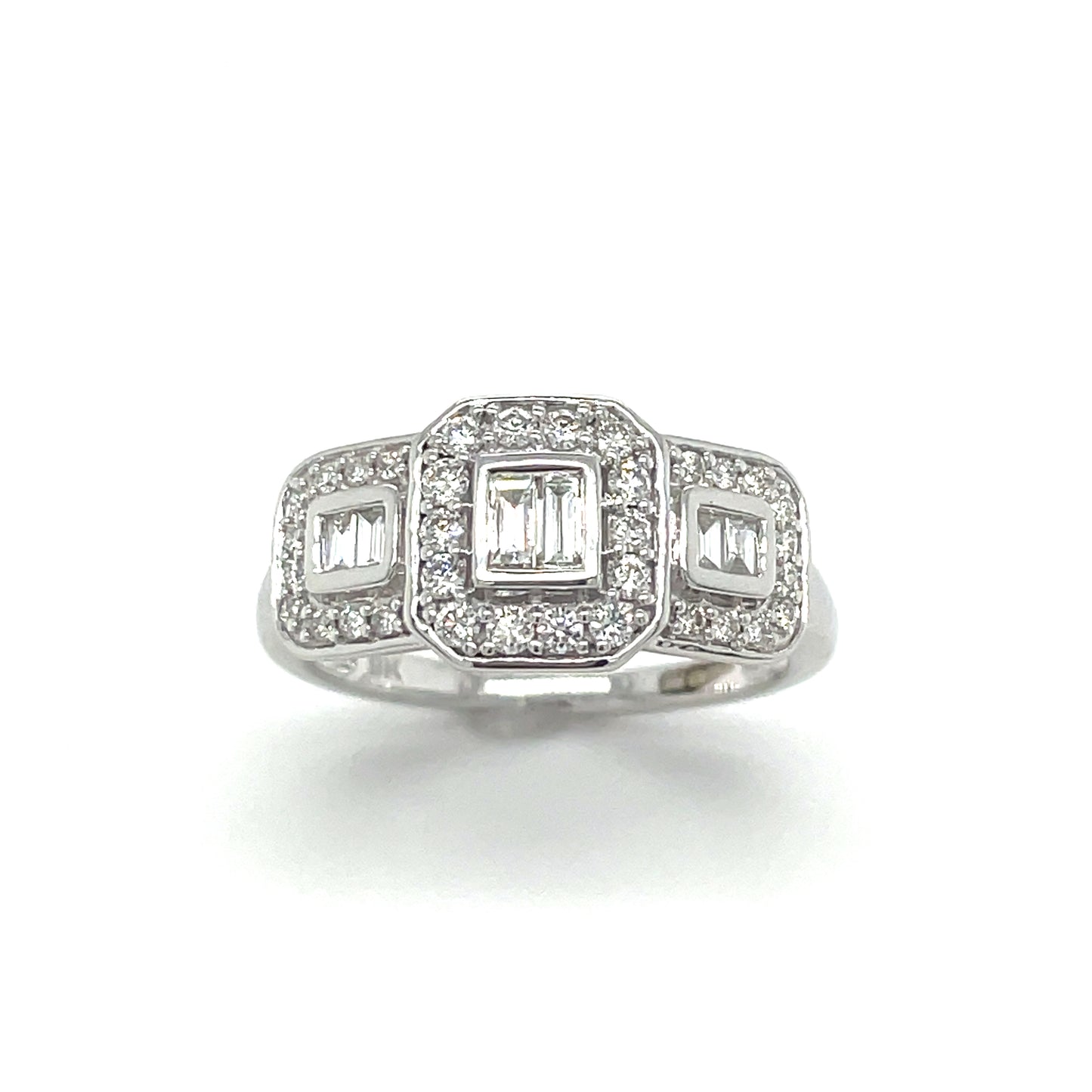 9ct White Gold Three Stone Cluster .50ct Diamond Ring