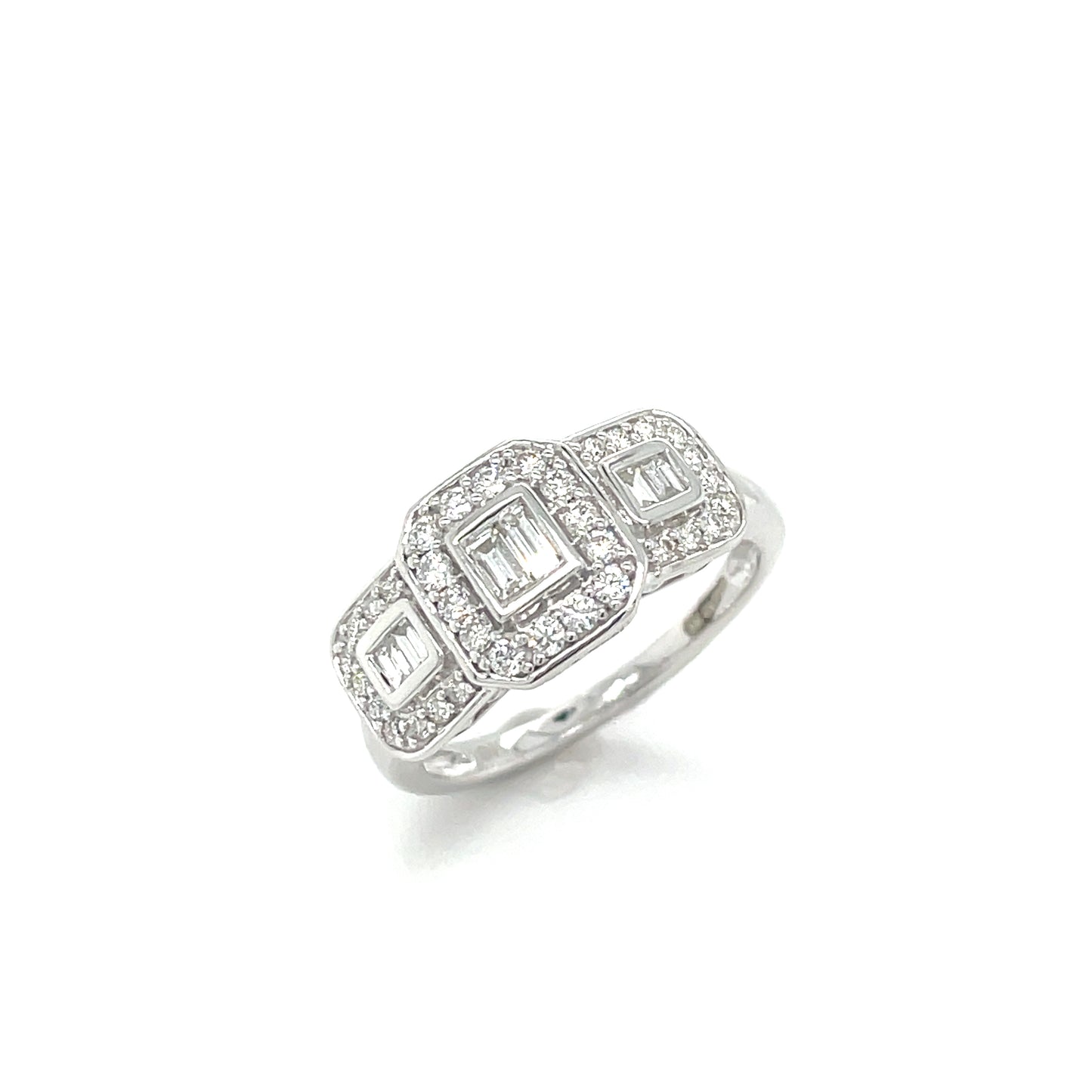 9ct White Gold Three Stone Cluster .50ct Diamond Ring